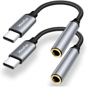 محول مقبس سماعة الرأس CLEEFUN USB C إلى 3.5 مم، (عبوة من قطعتين) سلك كابل USB من النوع C إلى Aux Audio Dongle لهاتف iPhone 15/15 Pro/15 Plus/15 Pro Max/MacBook وGalaxy S23 Ultra وPixel 8، أسود in Kuwait