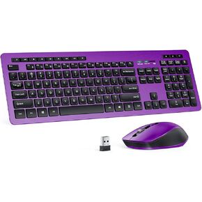 مجموعة لوحة مفاتيح وماوس لاسلكية، VIVEFOX 2.4 جيجا هرتز ماوس لوحة مفاتيح USB هادئ لاسلكي، ماوس لوحة مفاتيح مريح بالحجم الكامل مع 14 مفتاحًا سريعًا للوسائط المتعددة لسطح المكتب والكمبيوتر المحمول الذي يعمل بنظام Windows، أرجواني in Kuwait
