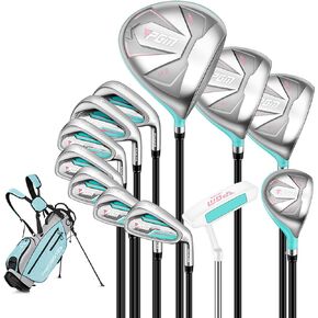 PGM Women's Golf Club Set with 12pcs Clubs - 4 Woods(#1,3,5,4H), 7 Irons(#5,6,7,8,9,PW,SW), and 1 Putter - Golf Stand Bag