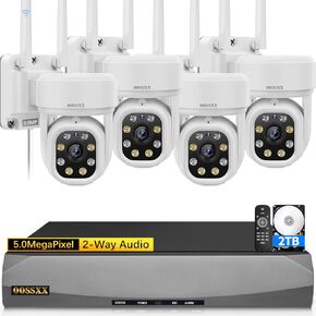 (Auto-Tracking & 2-Way Audio) WiFi PTZ Outdoor Security Camera System Pan 5MP Wireless Cameras System 10 Channel NVR Video Surveillance DVR Set