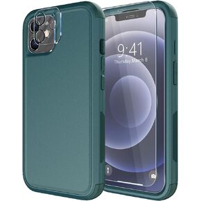 حافظة Diverbox لهاتف iPhone 12 [مقاومة للصدمات] [مقاومة للسقوط] [واقي شاشة من الزجاج المقوى]، غطاء حماية شديد التحمل لهاتف Apple iPhone 12 (أحمر -2 في 1)