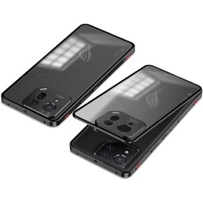 حافظة QUIETIP متوافقة مع هاتف Asus ROG Phone 8 Pro 5G مع واقي شاشة وإطار معدني + غطاء خلفي بسطح بلوري من البولي كربونات، أسود