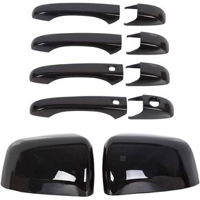sportuli Black Mirror Covers +Door Handle Covers Replacement for 2011-2021 J-eep Grand Cherokee & D-odge Durango
