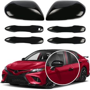 sportuli Black Side Door Mirror Caps + Door Handle Covers Replace for 2018 2019 2020 2021 2022 2023 2024 Toyota Camry Accessories, with Smart Key Holes (Black)