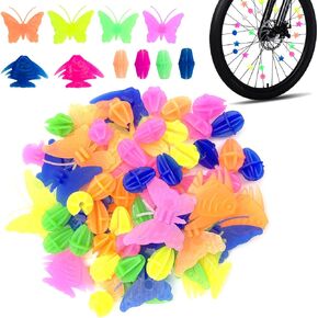 62 Pieces Bike Wheel Spokes Beads, 2 Styles Colorful Bicycle Decoration Spoke Plastic Clip Round Decor Beads for Kids, Assorted Color and Shapes, Butterfly, Fish & Oval Types