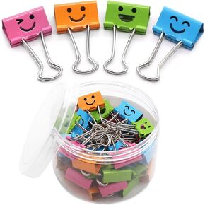 Coideal Smiling Binder Paper Clips - 40 Pcs 19mm Mini Colored Metal Fun Clip Clamps with Cute Smile Face Assorted Color for Office (0.75 inch, Small)