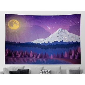 Import Nomad- Mountain/Full Moon Nightscape Wall Tapestry, Indie Room Decor, Tapestry For Bedroom, Dorm Decor - 80 x 60in Large Tapestry
