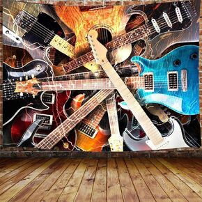 Music Tapestry, Guitar Musical Tapestry Wall Hanging for Bedroom, Instrument Rock Style Lover Tapestry Home Decor (60"W X 40"H)