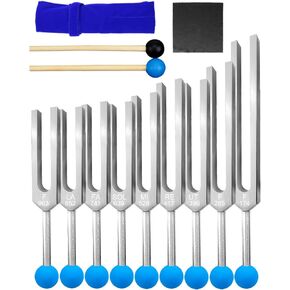 Tuning Fork Set 9 Pcs Tuning Forks with Reflex Hammer for DNA Healing Chakra Sound Therap Gift for Buddhists Yoga Teacher Sound Healer (174 Hz, 285 Hz, 396 Hz, 417 Hz, 528 Hz, 639 Hz etc)