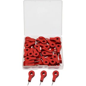 Creative Wood Push Pins Decorative Map Thumb Tacks for Travel Hanging Art Picture Photo Tapestry Painting Bulletin Cork Board Cubicle Wall DIY Craft Home School Office Use (Red Star, 40PCS)