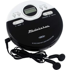 Studebaker SB3703BWA Retro Joggable Personal CD Player with FM Radio - Black/White