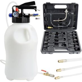 10L Pneumatic Fluid Extractor Dispenser Set ATF Refill Tool Kit for Changing Oil in Engine Transmission Differential Transfer Case Gear Gearbox Power Steering Coolant with Pump, Black Case