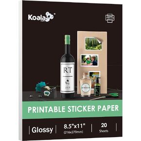 Koala Glossy Sticker Paper for Inkjet & Laser Printer, Printable Photo Sticker Paper, 100 Sheets 8.5x11 In Self-Adhesive Photo Paper for Scrapbooking, Brand Logo, Party Decor Stickers