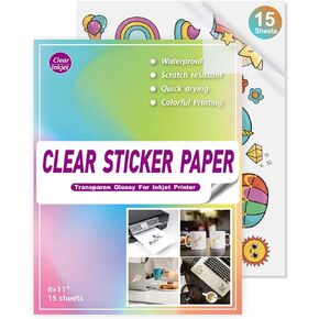 20 Sheets Clear Sticker Paper for Inkjet Printer - Glossy Printable Vinyl Sticker Paper Decal - Size 8.5'' x 11" A4 Self-Adhesive