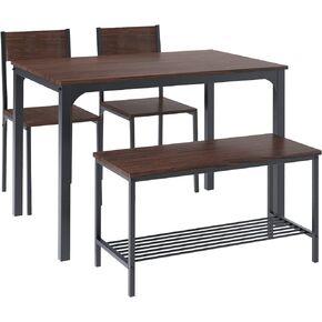 SogesHome 4-Piece Dining Table Set for 4 - Space-Saving Kitchen Set with Bench and Chairs, Ideal for Restaurants and Coffee Shops, Golden