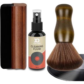 Record Cleaning Kit - Complete 4-in-1 Vinyl Records Cleaning Kit Includes Soft Velvet Record Brush, Record Cleaning Solution, Antistatic Nano Fiber Brush, Cleaning Cloth