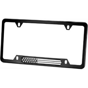 MULL Black Stainless Steel License Plate Frame (Black Flag with Thin Blue Line)