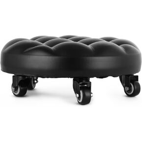 مقعد دوار منخفض إلى الأرض مع 5 عجلات دوارة عالمية للمنزل والمكتب أو اللياقة البدنية أو متجر المرآب وسادة من جلد البولي يوريثان عالية الكثافة والفولاذ الأسود المصنفر in Kuwait