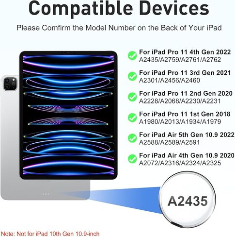 حافظة لوحة المفاتيح السحرية لجهاز iPad Pro مقاس 11 بوصة الجيل الرابع/الثالث/الثاني/الأول، لوحة مفاتيح عائمة مغناطيسية لجهاز iPad Air الجيل الخامس/Air الجيل الرابع 10.9 بوصة، لوحة تتبع متعددة اللمس وحامل أقلام، إضاءة خلفية لاسلكية BT - أسود in Kuwait