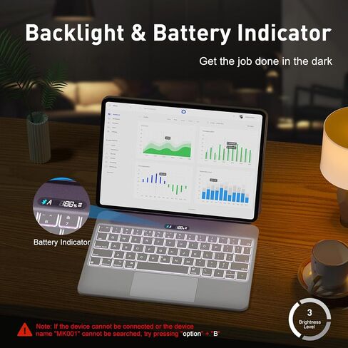 حافظة لوحة المفاتيح السحرية لجهاز iPad Pro مقاس 11 بوصة الجيل الرابع/الثالث/الثاني/الأول، لوحة مفاتيح عائمة مغناطيسية لجهاز iPad Air الجيل الخامس/Air الجيل الرابع 10.9 بوصة، لوحة تتبع متعددة اللمس وحامل أقلام، إضاءة خلفية لاسلكية BT - أسود in Kuwait