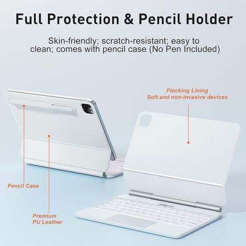 حافظة لوحة المفاتيح السحرية لجهاز iPad Pro مقاس 11 بوصة الجيل الرابع/الثالث/الثاني/الأول، لوحة مفاتيح عائمة مغناطيسية لجهاز iPad Air الجيل الخامس/Air الجيل الرابع 10.9 بوصة، لوحة تتبع متعددة اللمس وحامل أقلام، إضاءة خلفية لاسلكية BT - أسود in Kuwait