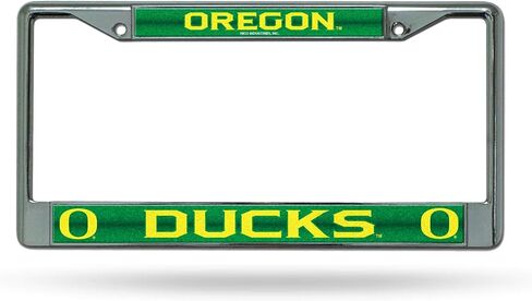 Rico Industries NCAA Bling Chrome License Plate Frame with Glitter Accent, Oregon Ducks 6 x 12.25-" in Saudi Arabia