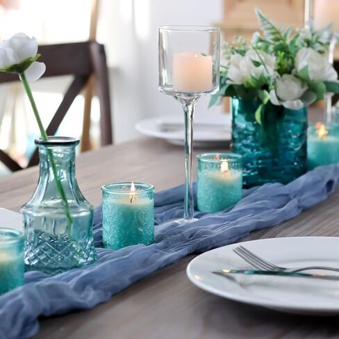 حاملات شموع زجاجية كهرمانية 24 قطعة من حاملات شموع Tealight مع باقة منقوشة لحفلات الزفاف في الخريف، وديكور قطعة مركزية لطاولة حفلات أعياد الميلاد in Kuwait