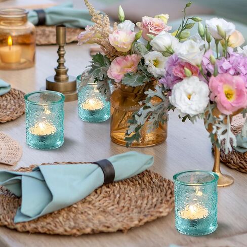 حاملات شموع زجاجية كهرمانية 24 قطعة من حاملات شموع Tealight مع باقة منقوشة لحفلات الزفاف في الخريف، وديكور قطعة مركزية لطاولة حفلات أعياد الميلاد in Kuwait