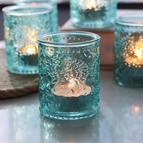حاملات شموع زجاجية كهرمانية 24 قطعة من حاملات شموع Tealight مع باقة منقوشة لحفلات الزفاف في الخريف، وديكور قطعة مركزية لطاولة حفلات أعياد الميلاد in Kuwait