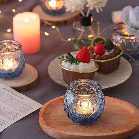 DARJEN 12Pcs Blue Votive Candle Holders - Round Glass Candle Holders Bulk for Tea Light Candle, Diamond Texture Candle Votives for Wedding Centerpiece, Party & Home Decor in Saudi Arabia
