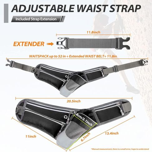 حقيبة فيوريتو فاني مع حامل زجاجة مياه وحقيبة كروس مع حزام تمديد وحزام الجري وحزام الخصر المرطب للمشي والجري والمشي لمسافات طويلة باللون الأسود in Kuwait