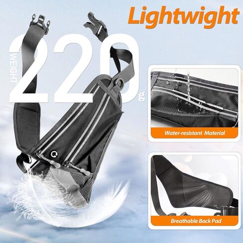 حقيبة فيوريتو فاني مع حامل زجاجة مياه وحقيبة كروس مع حزام تمديد وحزام الجري وحزام الخصر المرطب للمشي والجري والمشي لمسافات طويلة باللون الأسود in Kuwait