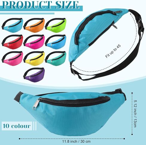 30 Pieces Neon Fanny Pack Bulk Waist Pack for Women Men Kids Adjustable Waist Bag Exercising Hiking Running Waist Pack for Festival Travel Party Outdoor Activities, 10 Colors in Saudi Arabia