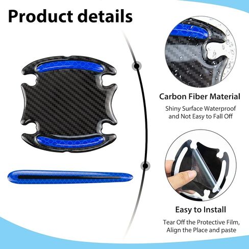8pcs Car Door Handle Protector Blue Car Door Handle Sticker Cover Reflective Car Door Handle Protective Films Car Door Handle Scratch Protective Shields in Kuwait