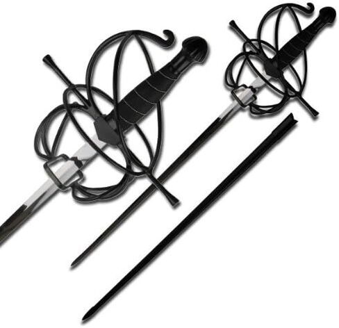 النسخ المتماثلة من مستودع الأسلحة من عصر النهضة سيف سيف إسباني حلزوني حلزوني أسود، مقاس 43.5 بوصة بشكل عام، أسود in Kuwait