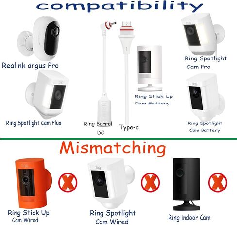 كابل شاحن ومحول لبطارية الكاميرا الدائرية، متوافق مع كاميرا Ring Stick Up Cam، وكاميرا Ring Spotlight Cam Plus/Pro وغيرها من الأجهزة المزودة بمنفذ USB-Tpye-C، بما في ذلك قابس USB&DC3.5 (قطعة واحدة) in Kuwait