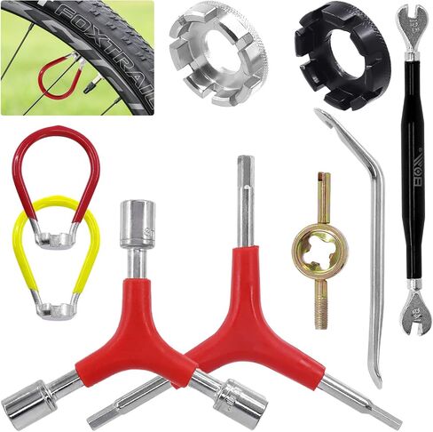 9Pcs Bike Spoke Wrench Set Including Bicycle Spoke Wrench & Bike Tire Lever & Bike Hex Wrench & Valve Stem Core Tool & Bike Rim Correct Kit Cycling Pocket Tools for Road and Mountain Bikes in Saudi Arabia