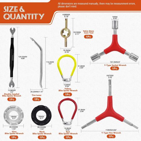 9Pcs Bike Spoke Wrench Set Including Bicycle Spoke Wrench & Bike Tire Lever & Bike Hex Wrench & Valve Stem Core Tool & Bike Rim Correct Kit Cycling Pocket Tools for Road and Mountain Bikes in Saudi Arabia
