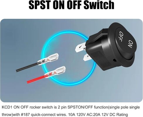 5 PCS Car Round Rocker Switch, DC 12V-24V Mini 0.78"/20mm On-Off Switch, 2nd Gear 2 Pin with Wiring Harness, Hot-Pressed Terminal Toggle Switch, Universal Automotive Accessories (Black & Red) in Saudi Arabia