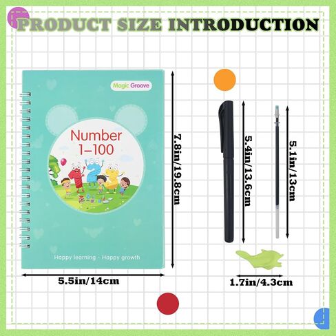5 Pcs Grooved Handwriting Book Practice, Magical Tracing Workbook Set with Pen Grips & Disappearing Ink, Reusable Groove Calligraphy, Writing Magic Copybook for Preschool Age 3-10 (1) in Saudi Arabia
