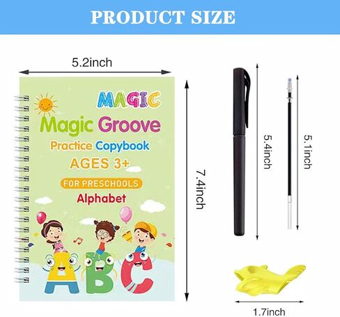 4 Pc Writing Practice for Kids | Grooved Writing Practice Book | Magic Copybook for Kids | Reusable Calligraphy Copybook for Preschoolers in Kuwait