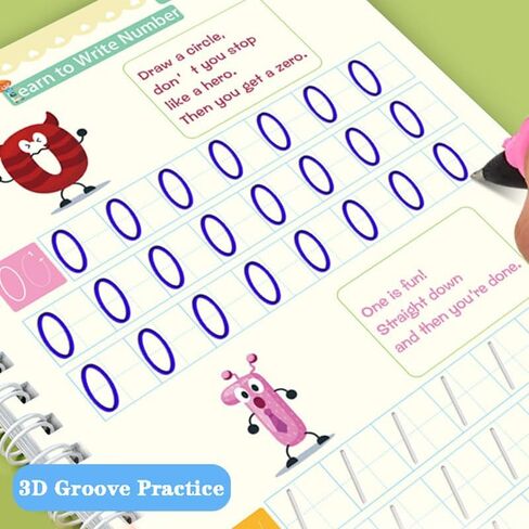 4 Pc Writing Practice for Kids | Grooved Writing Practice Book | Magic Copybook for Kids | Reusable Calligraphy Copybook for Preschoolers in Kuwait