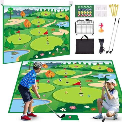 VATOS Golf Chipping Mat with 2 Clubs, 70"x70" Golf Practice Mats Golf Training Mat Indoor Outdoor for Kids Adults Family, Golf Hitting Mat with 20 Balls and 1 Score Board Golf Set Backyard Game in Saudi Arabia