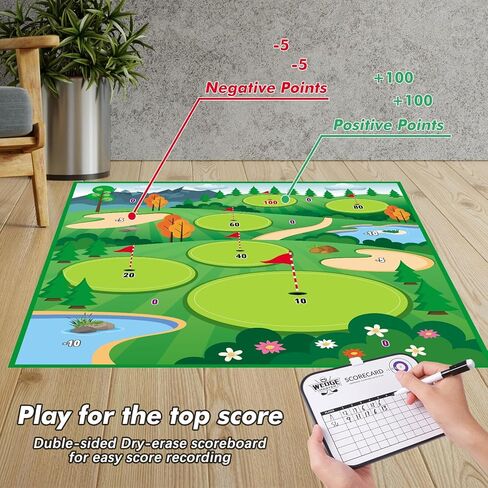 VATOS Golf Chipping Mat with 2 Clubs, 70"x70" Golf Practice Mats Golf Training Mat Indoor Outdoor for Kids Adults Family, Golf Hitting Mat with 20 Balls and 1 Score Board Golf Set Backyard Game in Saudi Arabia