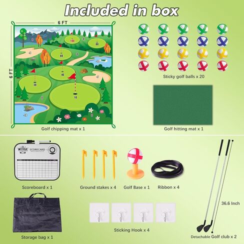 VATOS Golf Chipping Mat with 2 Clubs, 70"x70" Golf Practice Mats Golf Training Mat Indoor Outdoor for Kids Adults Family, Golf Hitting Mat with 20 Balls and 1 Score Board Golf Set Backyard Game in Saudi Arabia
