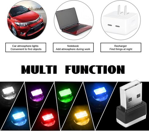 4 قطع مصباح LED USB للجو الداخلي للسيارة، مصابيح USB صغيرة لتزيين السيارة، مجموعة الإضاءة المحيطة، واجهة USB مدمجة، ملحقات داخلية عالمية للسيارة (أزرق ثلجي) in Kuwait