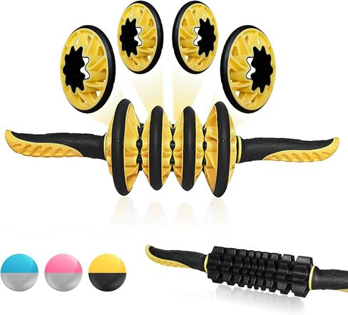 Yes4All، عصا دوارة ممتازة للعضلات/مجموعة مع أسطوانة إسفنجية مقاس 24 بوصة للجميع - أسطوانة تدليك متقدمة لتخفيف آلام العضلات مع نقاط الزناد، حجم مناسب للسفر، 4 عجلات in Kuwait