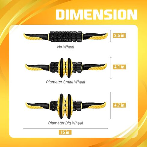 Yes4All، عصا دوارة ممتازة للعضلات/مجموعة مع أسطوانة إسفنجية مقاس 24 بوصة للجميع - أسطوانة تدليك متقدمة لتخفيف آلام العضلات مع نقاط الزناد، حجم مناسب للسفر، 4 عجلات in Kuwait