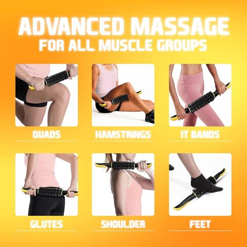 Yes4All، عصا دوارة ممتازة للعضلات/مجموعة مع أسطوانة إسفنجية مقاس 24 بوصة للجميع - أسطوانة تدليك متقدمة لتخفيف آلام العضلات مع نقاط الزناد، حجم مناسب للسفر، 4 عجلات in Kuwait