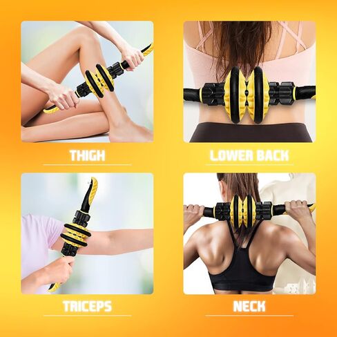 Yes4All، عصا دوارة ممتازة للعضلات/مجموعة مع أسطوانة إسفنجية مقاس 24 بوصة للجميع - أسطوانة تدليك متقدمة لتخفيف آلام العضلات مع نقاط الزناد، حجم مناسب للسفر، 4 عجلات in Kuwait